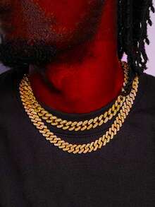 2 piezas Conjunto de collar y pulsera de alta calidad de estilo hip hop, collar de eslabón cubano brillante y pulsera, joyería hip hop con diamantes, diseño de lujo adecuado para hombres y mujeres, accesorios para el cuello y la muñeca, diamantes brillantes - multicolor - Ver 11