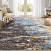 Washable Rug, Modern Abstract Area Rug For Living Room, Ultra Soft Short Pile Floor Rug For Indoor Use, For Bedroom, Floor Covering, Rug For Home Office Decoration - Xanh lam/Nâu - Xem 1