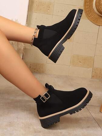 New Chunky Heel Boots, Casual Slip-On Short Boots For Women, Retro Fashion Versatile Elegant Ankle Boots For Spring, Autumn And Winter