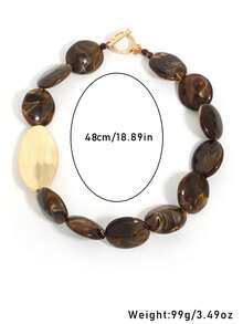 1pc Retro Contrast Color Asymmetrical Resin Beaded Necklace, Exaggerated Clavicle Chain, Fashionable Accessory