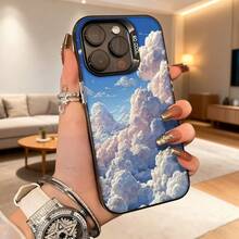 Cubierta de teléfono con diseño de nubes 3D, azul cielo, impresión de paisaje celestial con textura realista, ideal para uso diario y viajes Carcasa de teléfono de moda de color plata, adecuada para teléfonos Galaxy de apple. - Negro - Ver 4