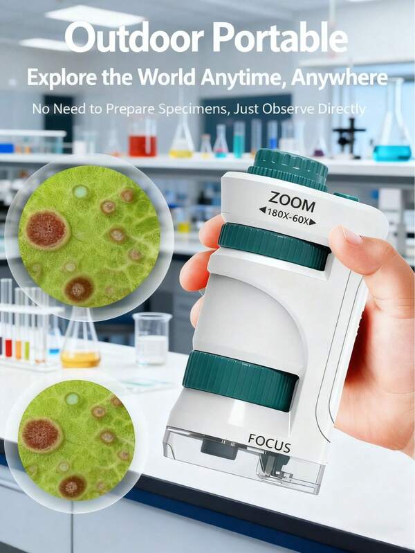 Microscope, Portable Handheld Magnifying Glass, Elementary School Students' Puzzle Science Experiment, Educational Toy, Children's Microscope