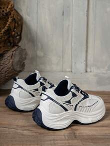 2024春夏新款软皮厚底厚底运动鞋女透气网面跑步鞋休闲运动鞋 - 藍色 - 查看 5