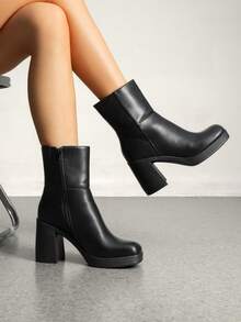 Women's Platform Gogo Ankle Boots Chunky High Heels Square Toe Comfort Party Dress Side Zipper Booties Shoes For Women - màu đen - Xem 3