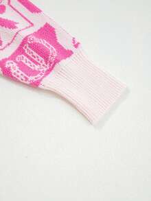 Pull avec imprimé nœud et fer à cheval, vêtements d'hiver pour femmes - Rose bonbon - Voir 6