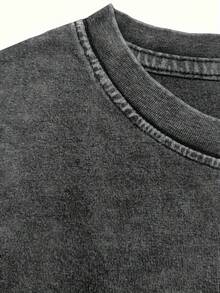 LIDANR 1pc Men's Heavyweight Vintage Washed Cotton T-Shirt - Oversized Retro Streetwear Tee, Soft Breathable Crewneck Shirt For Teens & Adults, Machine Washable Everyday Casual Top, Unisex Clothing, Loose Fit, Comfortable Material, Short Sleeve Tee, Teen Fashionmen's Clothes T-Shirt. - Xám - Xem 3