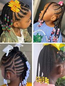 1 pieza Peluca de coleta trenzada con cuentas y lazo para niñas, estilo trenzado con clip, adecuado para niñas - Negro natural - Ver 8