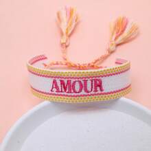 1 buah Gelang Bordir Buatan Tangan Gaya Vintage Kreatif Prancis "AMOUR", Cocok untuk Pasangan, Hadiah Liburan, Tali Berkat - MultiWarna - View 6
