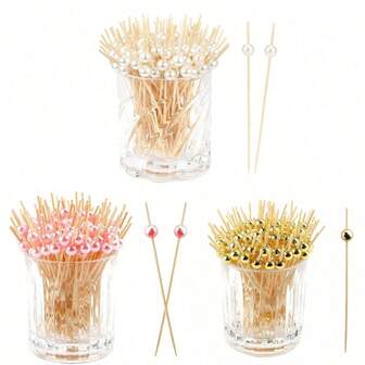 200/100/50/10 Pcs Fruit Skewers, Bamboo Picks, Flower Picks, Fruit Kebab Skewers, Creative Art Toothpicks, Cocktail Decorative Bamboo Sticks, Cake And Burger Art Forks - For Beverage Decoration, Desserts (Birthday, Wedding Party Supplies, Christmas Gifts)