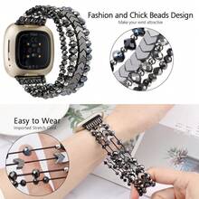 适用于 Fitbit Versa 3/Versa 4 表带/Fitbit Sense/Sense 2 女式表带，手工时尚弹性串珠箭头表带，适用于 Fitbit Versa 4/Versa 3/Sense 2/Sense - 黑色 - 查看 4