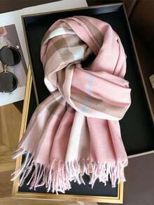 1pc Women's Fashion Korean Plaid Scarf, Autumn And Winter Warm Fashion Fringe Student Scarf, Thick Long Scarf For Male Couple Shawls,Women Beige Plaid Tassel Scarf, Elegant Fashion Faux Cashmere Shawl, Windproof And Warm For Outdoor, Autumn/Winter For Dress,Valentine's Day Surprise Gifts, Christmas Gifts, New Year's Gifts - Multicolor - View 4