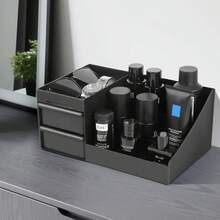 1pc Black Makeup Storage Box With Drawers, Plastic Organizer Rack For Dorm, Skincare & Cosmetics Storage, Vanity Dresser - Black - View 7
