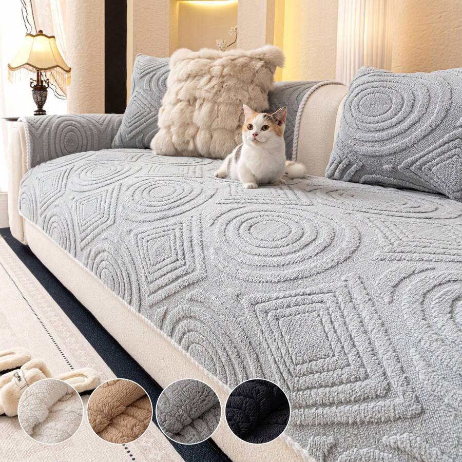 1pc Plush Thickened Sofa Cover, Machine Washable, Pet Friendly, Suitable For Living Room, Bedroom Or Office Decor, 1/2/3/4 Seater Sofa Cushion, 4 Solid Colors Available - Light Grey - View 1