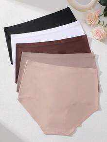 5 piezas/paquete Ropa interior sin costuras e invisible para mujer, de talle alto - Multicolor - Ver 4