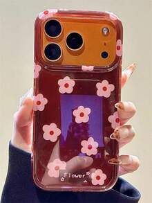 时尚酒红色、棕色和粉色花卉图案手机壳，兼容 17 Pro Max、17 Pro、17、16 Pro Max、15、14 Plus、13、12 Pro Max、11，复古激光软背壳，适合秋冬季节。 - 粉花朵 - 查看 3