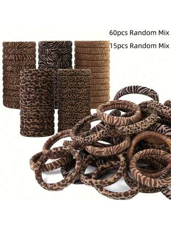 15/60pcs High Quality Random Leopard Print Hair Ties - Elastic Animal Pattern Hair Accessories, 5 Colors, Stretchy & Durable, Suitable For Ponytails With Thick Hair, Soft & Comfortable, Ideal Gift For Women, Suitable For Casual & Formal Occasions, Essential For Household Use, Retail & Wholesale Applicable, Leopard Print Hair Ties, Women Hair TieHair Tieeadbands, MHair Tieand Set, Women Hair Tie Set, Animal Pattern Items, Hair Scrunchies ,Ponytail Holders ,Hair Elastics ,Hair Rubber Bands ,Hair Rope