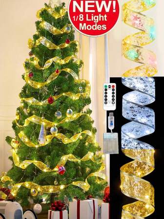 32,8 ft 100 LED Lichterkette mit Feen-Schleife, 1/8 Lichtmodi, USB/Batterie betrieben, Weihnachtsbaum Schleifen, Feen-Lichterkette für Hochzeiten, Neujahr, Weihnachtsdekoration (32,8/16,4/9,8/3,28 ft, 100/50/30/10 LED)