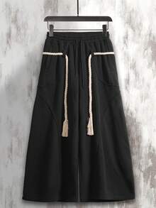 Men's Fashionable Loose Fit Wide Leg Casual Sweatpants - Black - View 4