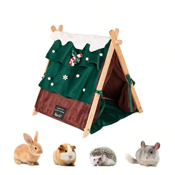 ITANDME Cama para Porquinho-da-Índia, Cama para Coelho, Esconderijo para Coelho, Esconderijo para Porquinho-da-Índia, Árvore de Natal, Cama para Animais de Estimação Pequenos, Aconchego de Inverno, Sono de Luxo Semi-Fechado, Ninho de Natal, Adequado para Animais de Estimação Pequenos a Médios