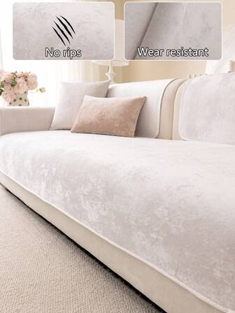 1件加厚绒面沙发垫套，现代简约防滑保暖沙发座垫，防尘可水洗沙发套，白色清新柔软，宠物友好，适用于L型沙发，卧室、办公室、客厅均适用