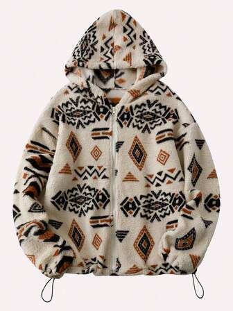 1個 幾何学柄コーデュロイジップアップジャケット レディース、クリスマス用カップル ラムシャーリングジャケット、超暖かくてファッショナブル