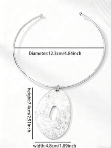 1pc Silver Oval Pendant Necklace (Women) - Silver - View 3