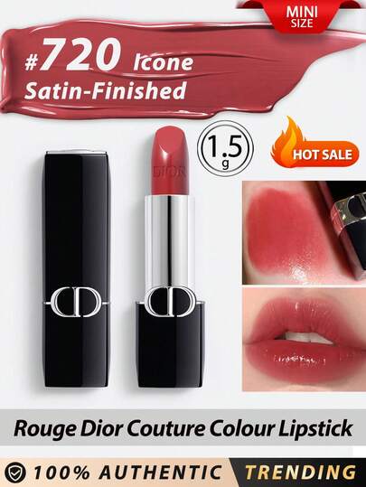  Dior [迷你] Rouge Dior Couture 彩色唇膏 #720 Icone Satiny-Finish 1.5g / 花香唇部护理持久 / 保湿持久唇膏 / 缎面和新面纱饰面 / 化妆图标，通过三种饰面展现多种色调。