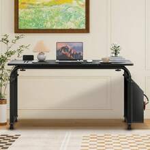 Mesa de sobrecama con ruedas, carro de computadora para portátil de 31.5 pulgadas/47.24 pulgadas, mesa sobre la mesa de cama, altura ajustable y longitud para uso en el hospital y el hogar - Negro 47,24 pulgadas - Ver 7