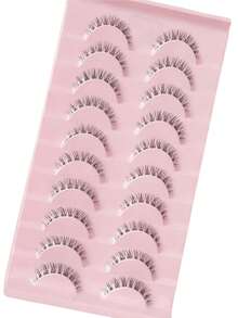 10 对凌乱自然猫眼睫毛透明带状睫毛猫眼造型纤细睫毛眼尾加长全条柔软自然逼真假睫毛条状睫毛，睫毛，睫毛，假睫毛 - 自然纖長款 - 查看 7