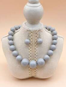 3pcs/Set Minimalist Style Red Beaded Necklace & Earrings Jewelry Set, Suitable For Women's Daily Wear - Set - View 10