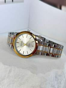 新款情侣手表，一对韩式简约大气商务休闲百搭防水石英钢带男女手表 - 白色 - 查看 4