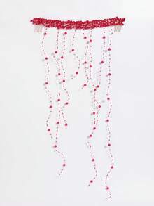 1 chiếc lược cài tóc tua rua đính ngọc trai thủ công, phụ kiện trang nhã cho đám cưới, tiệc tùng, Giáng sinh, mũ đội đầu cô dâu - Đỏ - Xem 5