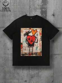 EWH Jean-Michel Basquiat, Love Couple, Heart, Basquiat Inspired, Basquiat T-Shirt, Love, Couple In Love, Heart Leisure - Black - View 1