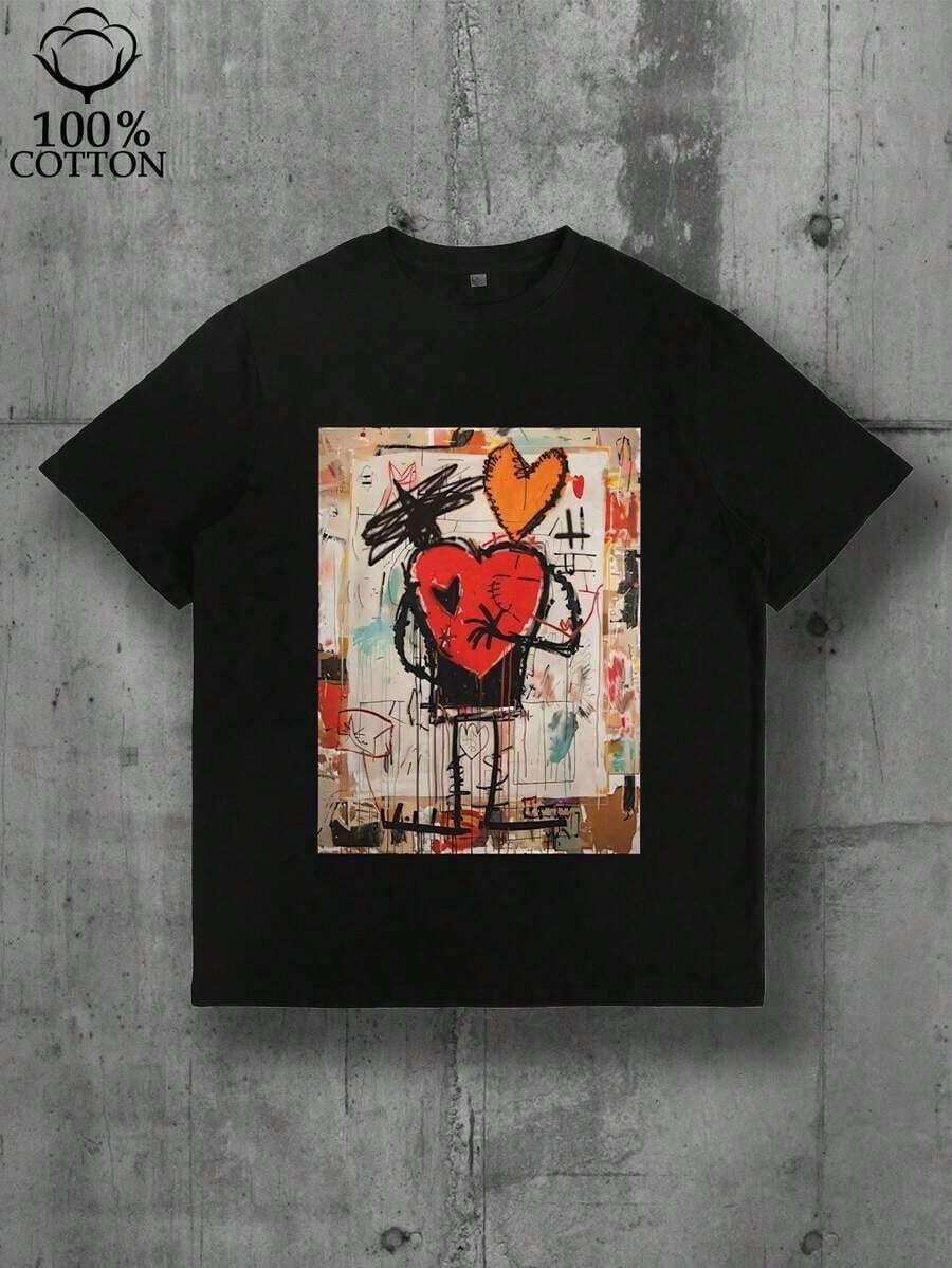 EWH Jean-Michel Basquiat, Love Couple, Heart, Basquiat Inspired, Basquiat T-Shirt, Love, Couple In Love, Heart Leisure - Black - View 1