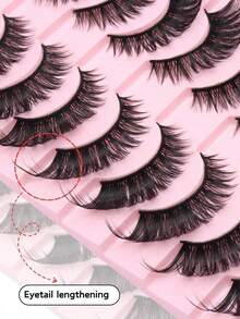 10 Pairs Lashes Cat Eye, D Curl, Artificial Mink Eyelashes Fluffy And Lively   Lengthen The Tail Of The Eye To Optimize The Shape The Eye, Suitable For Weddings, Halloween, Christmas, Easily Hold Different Holiday Makeup! - 貓精靈睫毛 - 查看 8