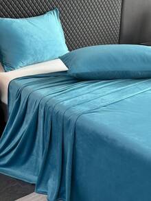 1 pezzo Lenzuolo in velluto tinta unita e alla moda con cristalli, lenzuolo rettangolare moderno, morbido e confortevole, anti-polvere e lavabile in lavatrice, adatto per la camera da letto, utilizzabile in tutte le stagioni - Blu scuro - Visualizzare 3