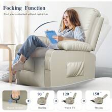 FURNIMAT - Sillas reclinables para adultos, balancines de masaje con calefacción, moderna, ergonómica, giratoria, 360 grados, sofá individual, asiento, sala de estar, salón, reclinables, color blanco - Marrón - Ver 5
