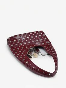 1pc Women's Retro Punk Crescent Moon Shaped Faux Leather Shoulder Bag, Large Capacity, Suitable For Outings, Parties, And Daily Wear , Goth , Punk - Burgundy - View 5