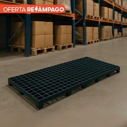 Kit 10 Estrados Plásticos Reforçados Preto - Pallet, Palete, Piso Elevado Lavável, Antiderrapante e Empilhável.