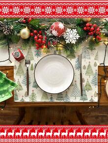 4 件/6 件圣诞绿松树装饰桌布，现代餐桌垫，可水洗厨房餐桌装饰，耐热，适合家庭聚会、露营、咖啡桌、春夏季 - 綠色 - 查看 6