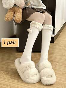 1 Pair Women's Autumn/Winter Thickened Warm Fuzzy Ball Japanese Style Knee-High Socks - Multicolor - View 15