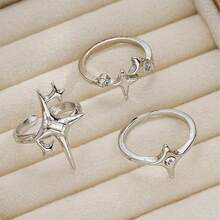 Set de 3 anillos apilables con diseño de estallido de estrella de circonita, anillos geométricos para mujer, para uso diario, citas, fiestas, regalo para vacaciones (sin caja)