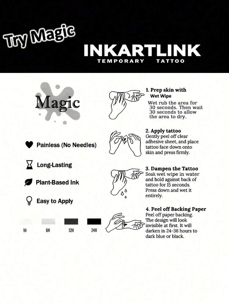 INKARTLINK 深色几何虎头临时纹身，半永久纹身，真实纹身，防水持久1-2周，鼓舞人心的纹身，假纹身，防水，真实纹身外观，小众设计纹身 - 黑色 - 查看 5