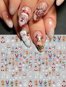FULL BEAUTY 2 miếng dán móng tay chủ đề Giáng sinh dễ thương, bao gồm ông già Noel, người bánh gừng, tuần lộc, ngôi sao, bông tuyết, cây tầm xuân và các họa tiết chủ đề Giáng sinh khác, có thể trượt và dính, dùng để trang trí ngày lễ và năm mới, dụng cụ tự làm móng nghệ thuật. - Nhiều màu - Xem 8