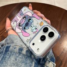 Miniso ‌Disney's Stitch & Angel Fashionable And Cute Cartoon - Designed Transparent Protective Phone Case, A Good Choice For Holiday Gifts‌ For IPhone17 Pro Max/17 Pro/17 AIR/17 16, 15, 14, 13, 12, 11 Pro Max, X,, XS Max, Plus.Iphone 17 Pro Max Case,Iphone 17 Pro Case,Iphone 17 Case,Stocking Stuffers,The Girlfriend,The Chosen,Early Fall Fashion. - 無色 - 查看 3