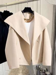 卡其色翻领羊毛大衣，女士宽松版型外套，秋冬新品 - 卡其色 - 查看 2