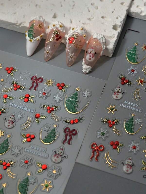 1pc 2025 New Christmas Nail Stickers Cartoon Santa Claus Nail Supplies Nail Decals DlY Snowflake Christmas Elk Nail Accessories