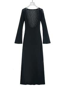 Sexy Backless Long Sleeve Sheer Mesh Dress, Beach Cover Up Swimsuit Dress With Round Neck - Black - View 2