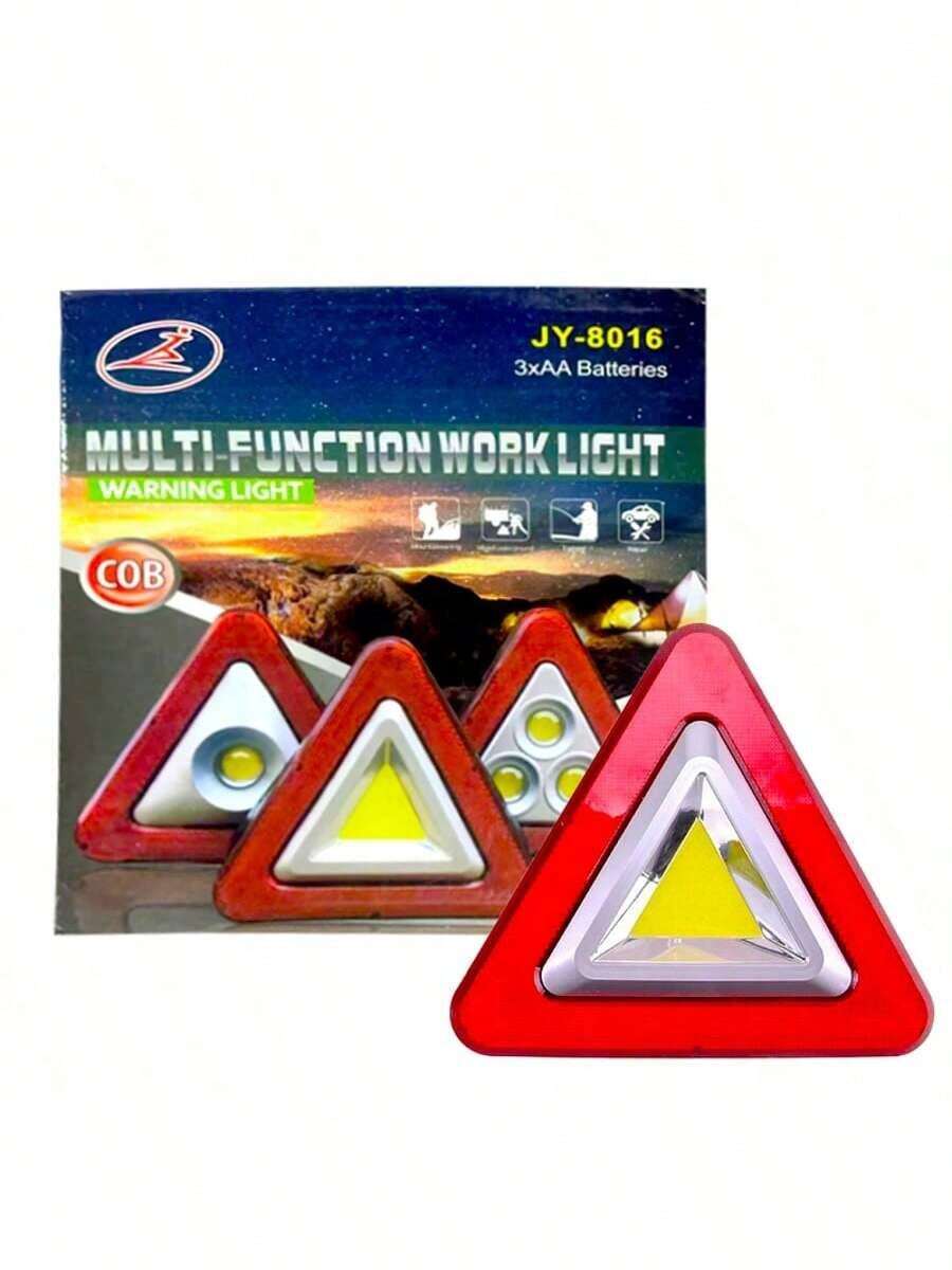 Luz de Advertencia Triangular Portátil para Vehículo: LED de Emergencia + Reflectante + Alimentada por Batería, Señal de  para Barricada - Rojo - Ver 1