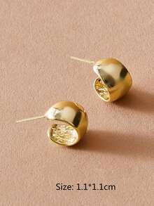 2pcs Geometric C-Shaped Small Hoop Earrings Suitable For Women's Daily, Dating, Party And Vacation Wear - Yellow Gold - View 3